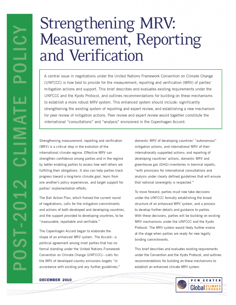 Strengthening MRV Measurement, Reporting and Verification Center for