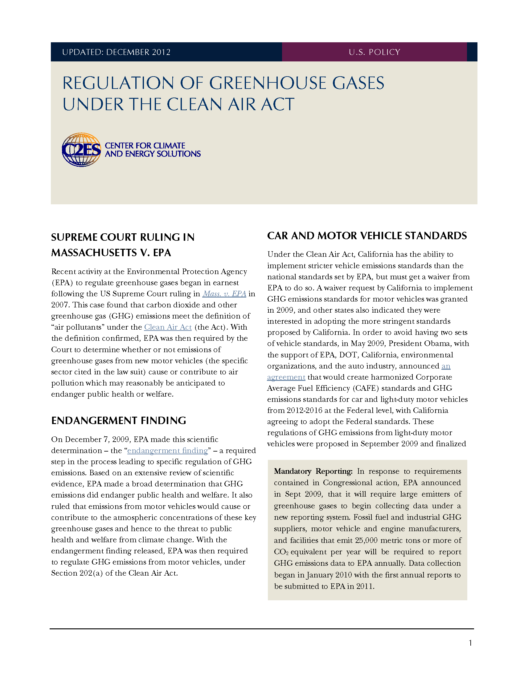 Events Leading To Regulation Of Greenhouse Gases Under The Clean Air ...