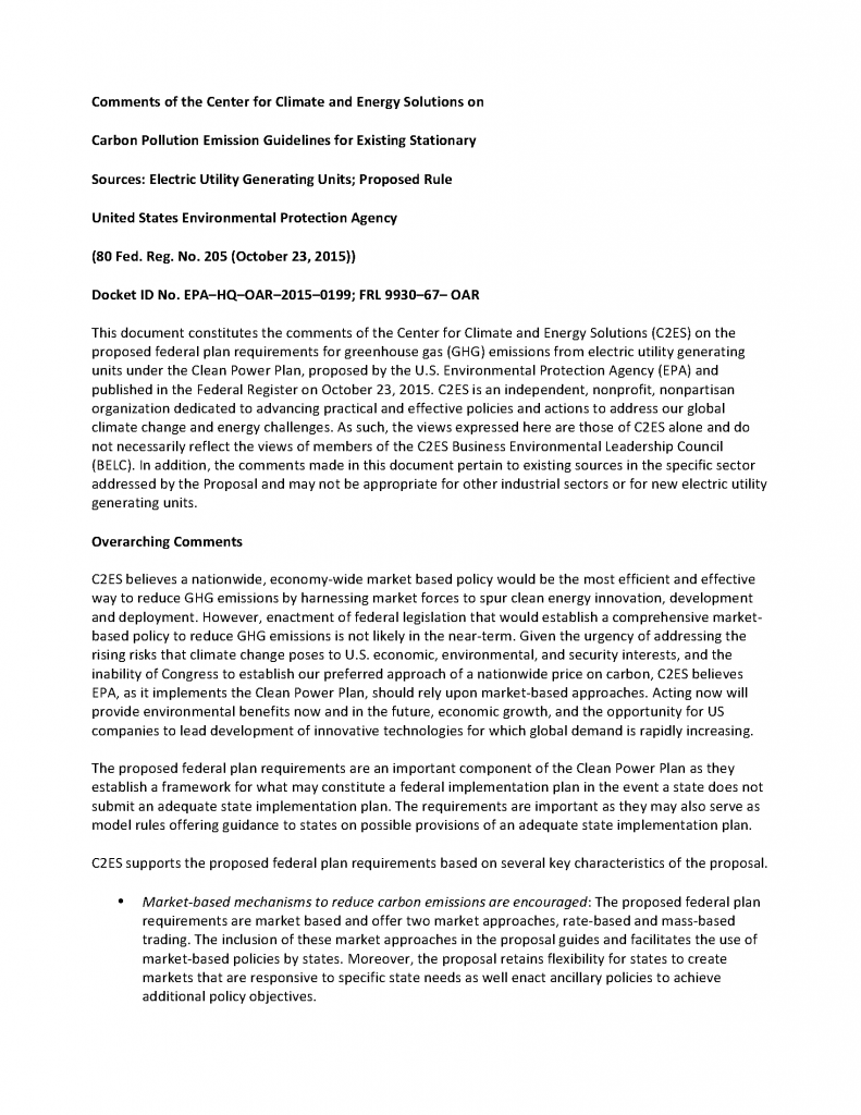 C2ES Comments on Carbon Pollution Emission Guidelines for Existing ...