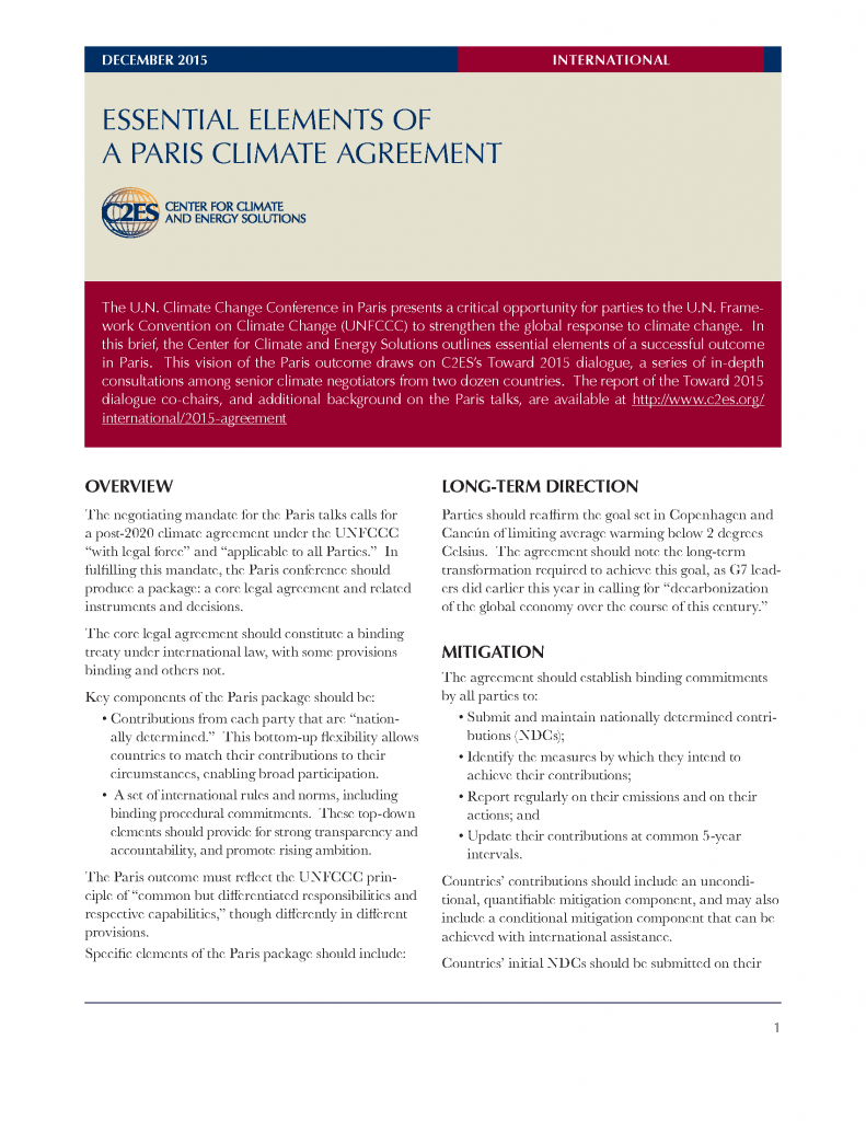 Essential Elements of a Paris Climate Agreement Center for Climate