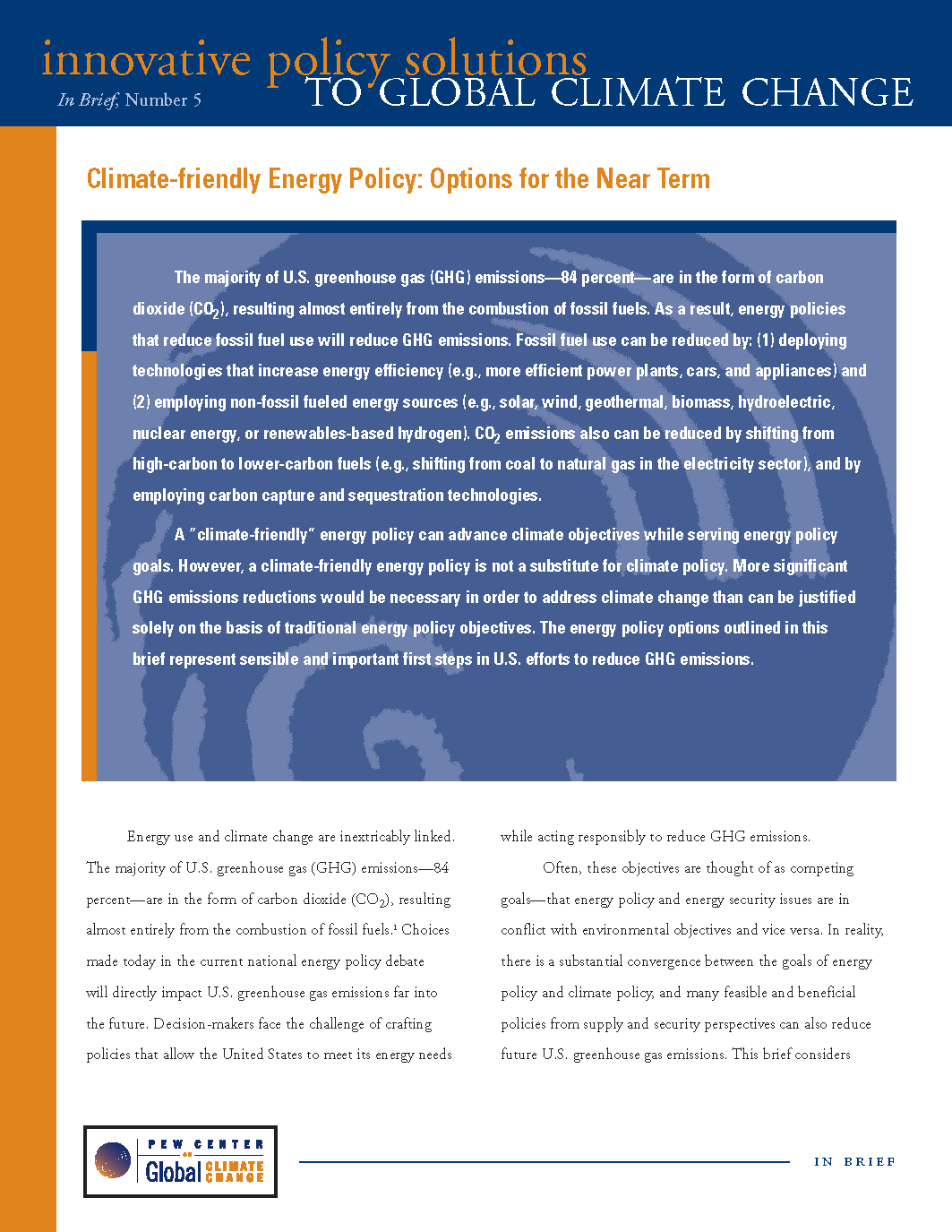 Climate-Friendly Energy Policy: Options For The Near Term - Center for ...