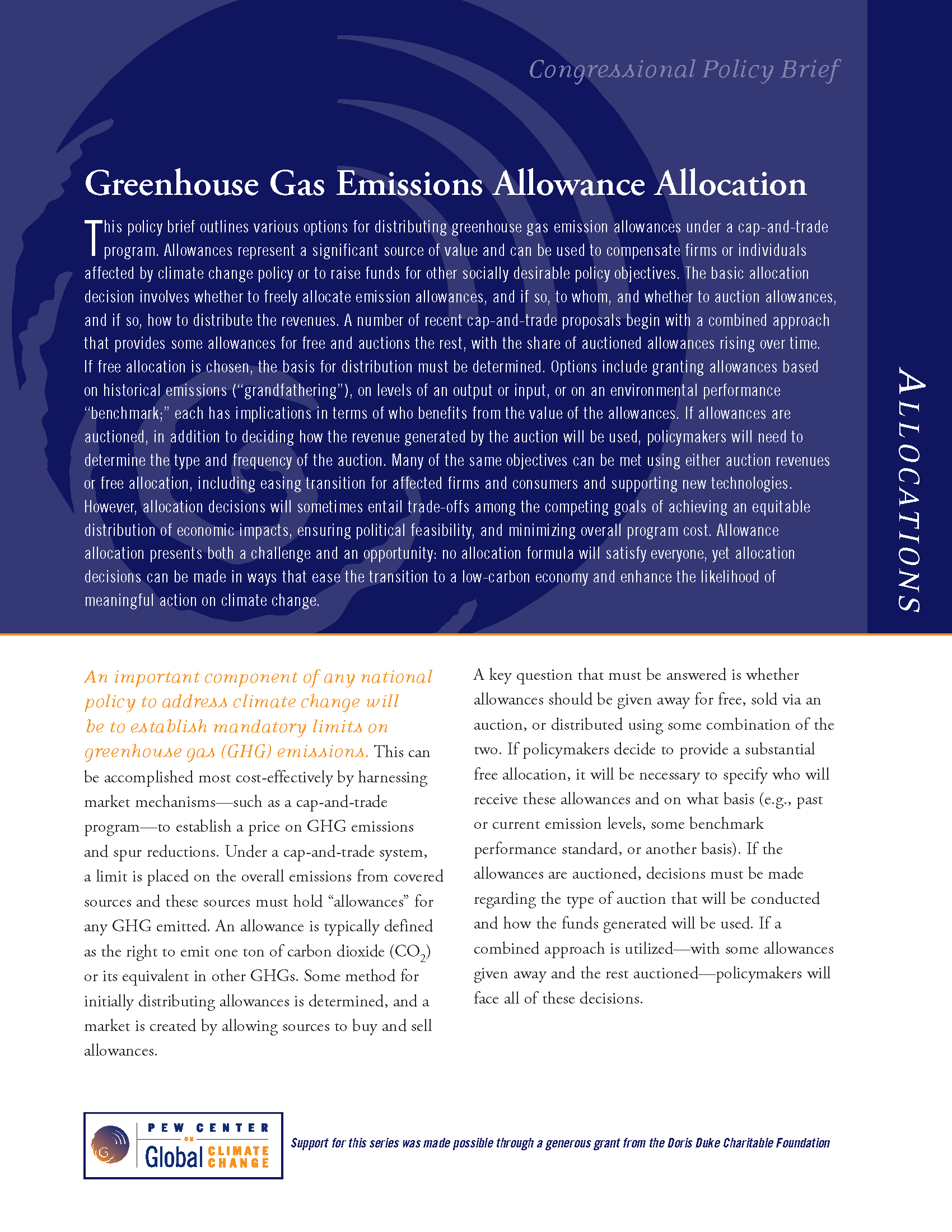 Greenhouse Gas Emissions Allowance Allocation Center for Climate and