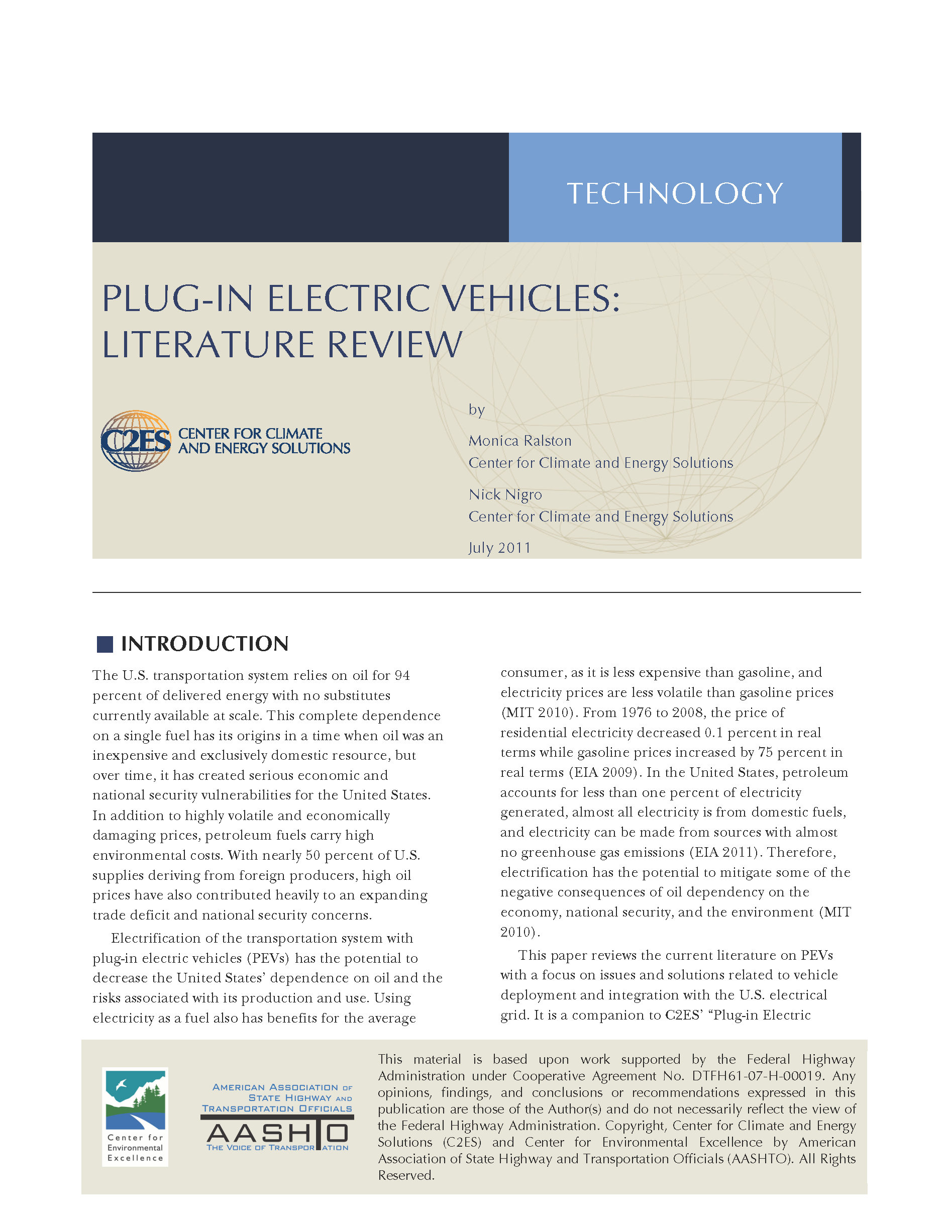 Plugin Electric Vehicles Literature Review Center for Climate and