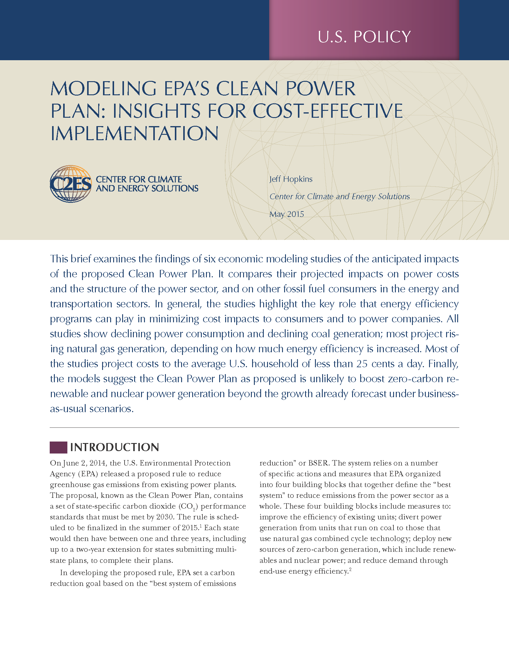 Modeling EPA’s Clean Power Plan: Insights for Cost-Effective ...