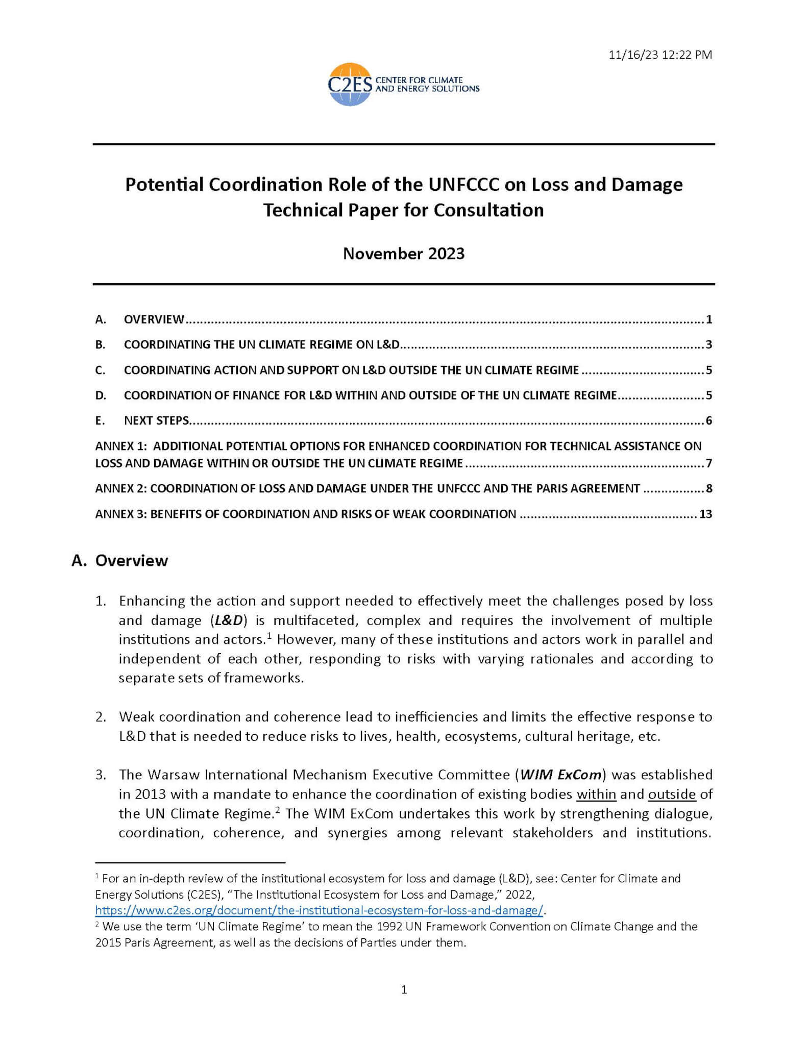 Potential Coordination Role Of The UNFCCC On Loss And Damage - Center ...